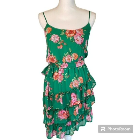 City Vibe Dresses & Skirts - New NWT Green Pink Ruffled Tiered Mini Dress Small